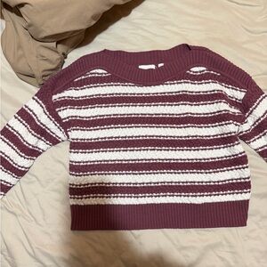 Elegant Striped Burgundy and White Women's Sweater